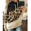 Lantern Sleeve Colorblock Leopard Print Hooded Top