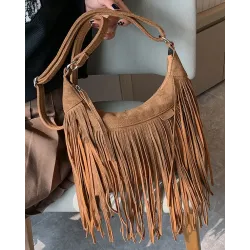 Large Capacity Tassel Design MicroÂ Suede Crossbody Bag