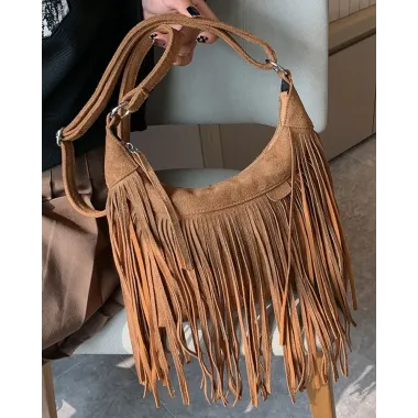 Large Capacity Tassel Design MicroÂ Suede Crossbody Bag