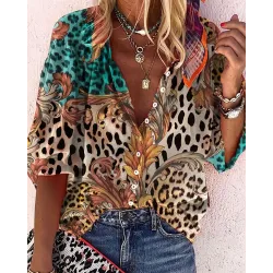 Leopard Baroque Print Button Up Long Sleeve Shirt