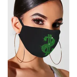 Letter Pattern Bling Rhinestone Face Mask