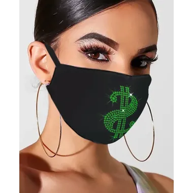 Letter Pattern Bling Rhinestone Face Mask