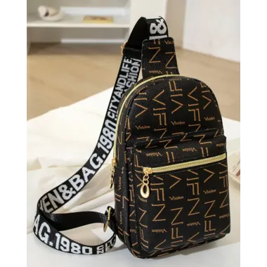 Letter Pattern Zipper Design Crossbody Shoulder Bag