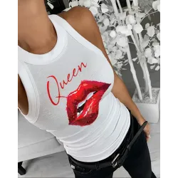 Letter Queen Print Casual Tank Top