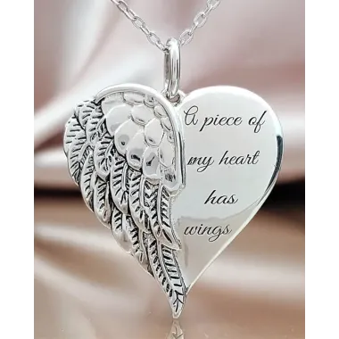 Letter & Wings Heart Shaped Pendant Necklace