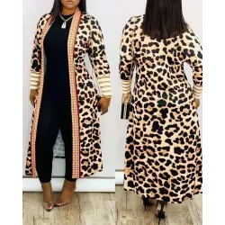 Lip Cheetah Print Long Sleeve Longline Coat