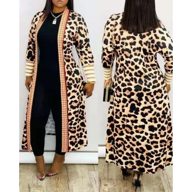 Lip Cheetah Print Long Sleeve Longline Coat