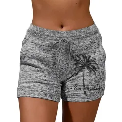 Live Simple Coconut Tree Print Drawstring Shorts