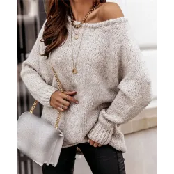 Long Sleeve PLain Knit Casual Sweater