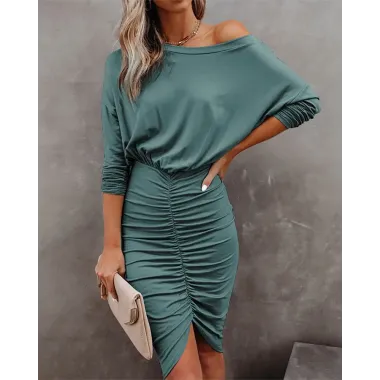 Long Sleeve Ruched Work Dress