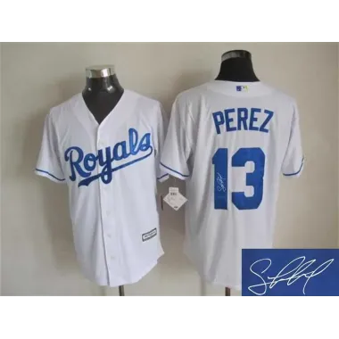 Majestic Kansas City Royals #13 Salvador Perez White Stitched Signature Edition Jersey