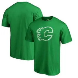 Men\'s Calgary Flames Fanatics Branded St. Patrick\'s Day White Logo T-Shirt Kelly Green FengYun