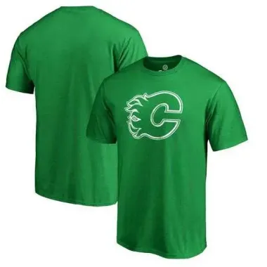 Men's Calgary Flames Fanatics Branded St. Patrick's Day White Logo T-Shirt Kelly Green FengYun