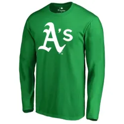 Men\'s Oakland Athletics Fanatics Branded Kelly Green St. Patrick\'s Day White Logo Long Sleeve T-Shirt