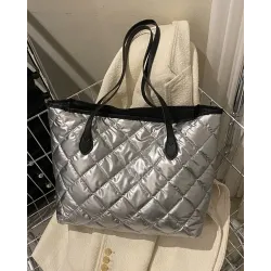 Metallic Large Capacity Quilted Tote Bag