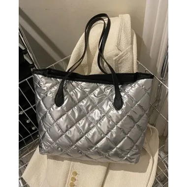 Metallic Large Capacity Quilted Tote Bag