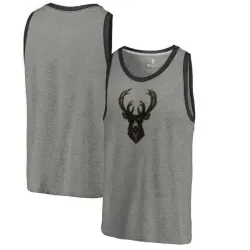 Milwaukee Bucks Fanatics Branded Camo Collection Prestige Tri-Blend Tank Top - Heathered Gray