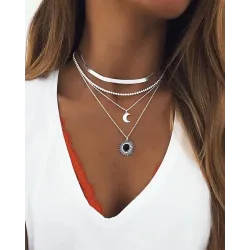 Moon Sun Pendant Multi Layered Necklace