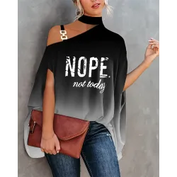 Nope Not Today Ombre Print Chain Strap Cold Shoulder Top