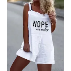 Nope Not Today Print Casual Suspender Romper