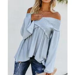 Off Shoulder Ruffles Long Sleeved Top