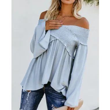 Off Shoulder Ruffles Long Sleeved Top