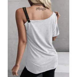 One Shoulder Butterfly Print Casual T-shirt