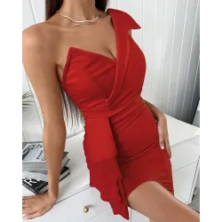 One Shoulder Ruffle Hem Bodycon Dress