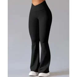 Overlap Waist Flared Yoga Pants