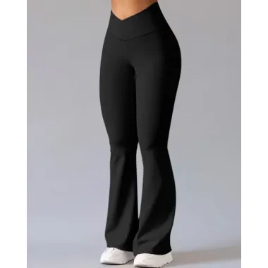 Overlap Waist Flared Yoga Pants