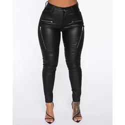 PU Leather Zipper Design Pocket Design Pants