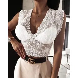 Padded Crochet Lace Crop Top