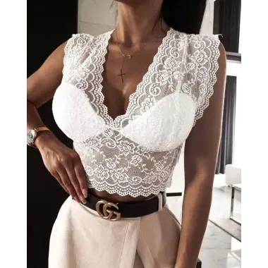 Padded Crochet Lace Crop Top