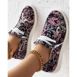 Paisley Print Lace-up Casual Slip-On