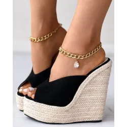 Peep Toe Braided Espadrille Wedge Sandals