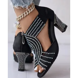 Peep Toe Zip Back Rhinestone Latin Dace Shoes