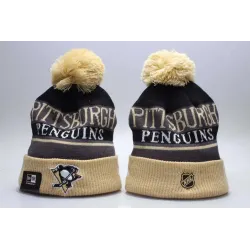 Penguins Black Wordmark Cuffed Pom Knit Hat YP