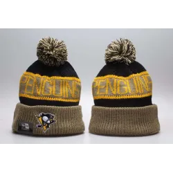 Penguins Fresh Logo Black Pom Knit Hat YP