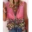 Pink Contrast Leopard Print Zipper Front Casual Tank Top