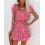 Pink Ditsy Floral Print Puff Sleeve Ruffles Casual Dress