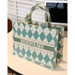 Plaid Letter Print Canvas Tote Bag