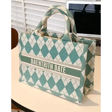 Plaid Letter Print Canvas Tote Bag