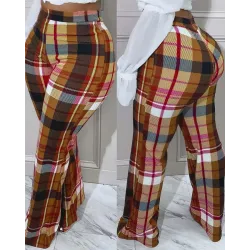 Plaid Print High Waist Pants