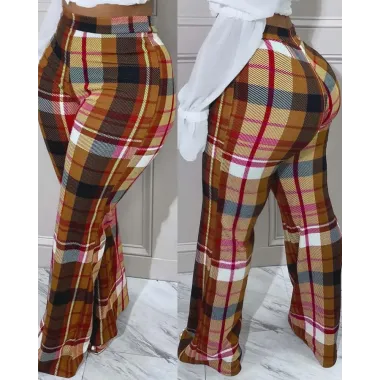 Plaid Print High Waist Pants