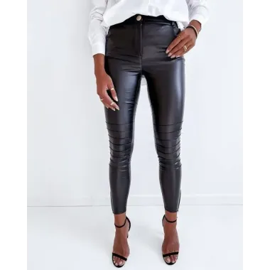 Plain Pocket Design Ruched Skinny Pants