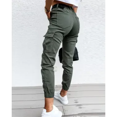 Pocket Design High Waist Cargo Pants