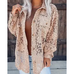 Pocket Design Hollow Out Lace Top