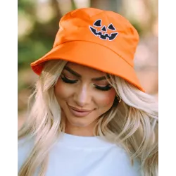 Pumpkin Scary Face Embroidery Bucket Hat