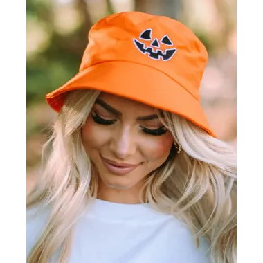 Pumpkin Scary Face Embroidery Bucket Hat