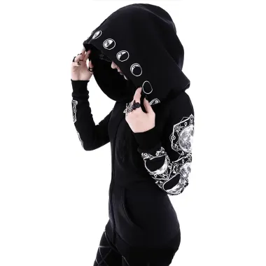 Punk Moon Graphic Print Zipper Design Hoodie